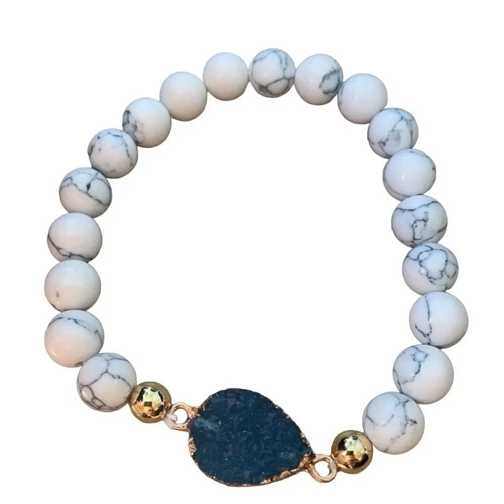 Night Sky Bracelet, Sapphire Blue Stone, Faux Drusy Quartz Druzy Stone - Unisex